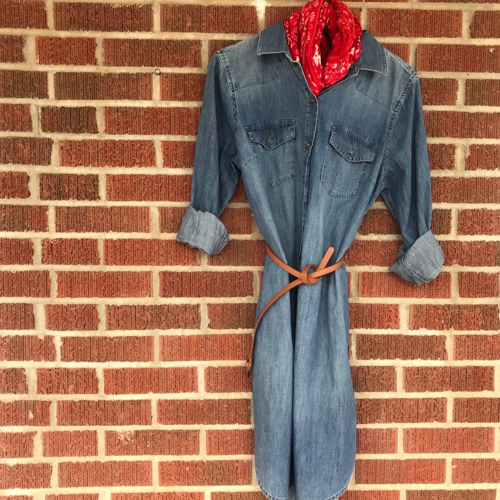 Denim button up dress with belt